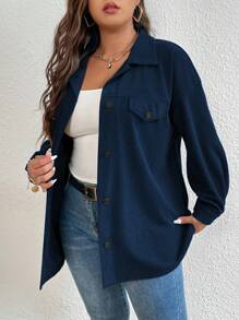 SHEIN LUNE Chaqueta informal de ajuste holgado de unicolor, talla grande, para primavera y otoño - Azul Marino - Ver 5