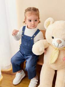 SHEIN Unisex Baby Knitted Bib Overall, Suitable For Outdoor And Play, Autumn/Winter - Blue - View 6