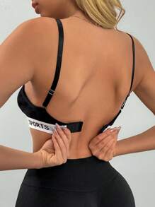 Easithlete 無縫無背字母印花運動胸衣背心 - 黑色 - 查看 2