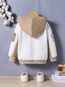 SHEIN Young Boy Letter Embroidered Hooded Casual Jacket Chic Outfits For Autumn/Winter