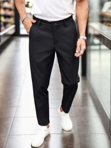 Manfinity Bizformal Pantaloni casual da uomo a gamba dritta con tasche, tinta unita, pantaloni lunghi per vacanze con laccetto, adatti per uso quotidiano, regali per marito e fidanzato, ritorno a scuola