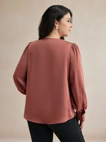 Maija Blusa informal de manga larga con botones delanteros, cuello en V y unicolor, para atuendos de mujer de talla grande en otoño e invierno