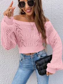 SHEIN PariChic Sweater Rajut Longgar Berongga Tanpa Lengan Warna Polos untuk Wanita, Musim Gugur & Musim Dingin, Atasan Lengan Panjang, Musim Gugur - Baby Pink - View 4