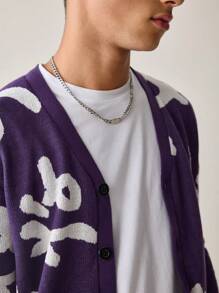 Manfinity VCAY Men's Fashionable Casual Loose Knit Cardigan Long Sleeve, For Fall Winter - Purple - View 3