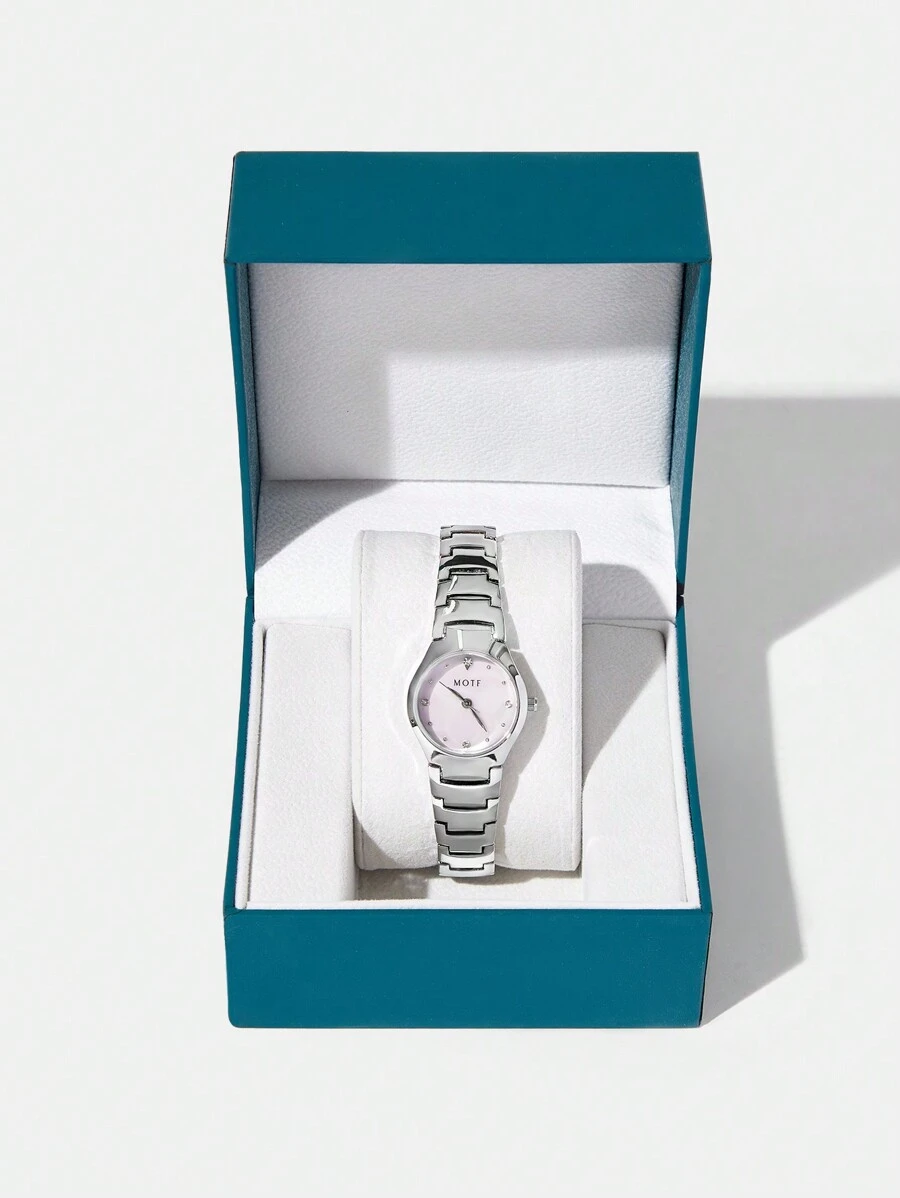 MOTF PREMIUM WOMEN'S FASHION STEEL STRAP PETITE PINK DIAL WRIST WATCH - Pink - View 1