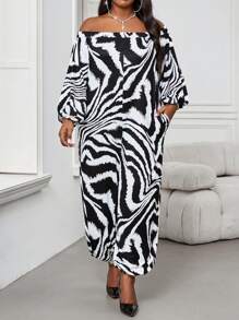SHEIN Lady Autumn Women Jumpsuits,White Bishop Sleeve Off Shoulder Pants Halloween Costumes Plus,Girlism Casual Night Out Club Party Black Jumpsuit With Pocket - Black and White - View 3