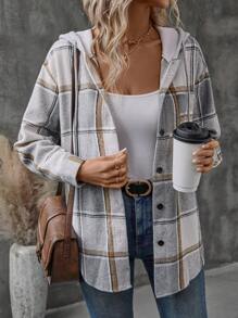 EMERY ROSE Women's Plaid Drop Shoulder Long Sleeve Pocket Drawstring Hooded Jacket, Spring Autumn Fall Winter Cloth For Women - Multicolor - View 3