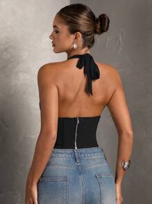 SHEIN BAE Áo corset trang trí ren đen thu đông cho nữ,
Trang phục Halloween - màu đen - Xem 2