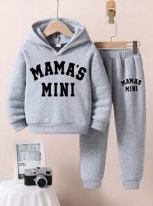 SHEIN Bộ 2 áo hoodie rộng rãi thoải mái cho bé trai và quần dài, phù hợp cho mùa thu/đông - Xám - Xem 1