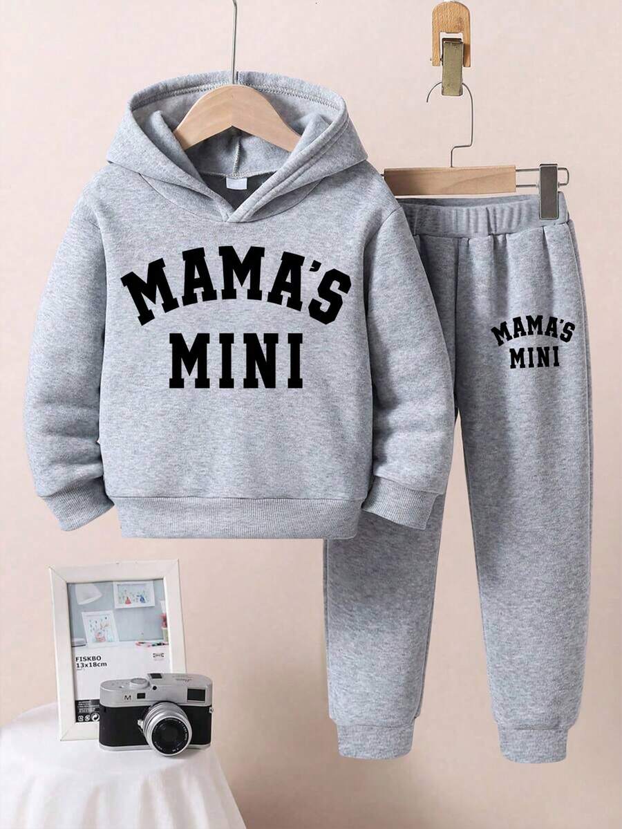SHEIN Bộ 2 áo hoodie rộng rãi thoải mái cho bé trai và quần dài, phù hợp cho mùa thu/đông - Xám - Xem 1