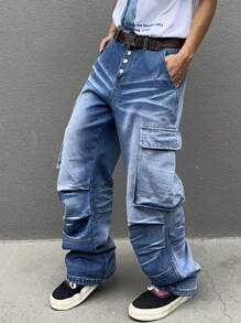 Manfinity EMRG Men's Casual Distressed Washed Denim Jeans