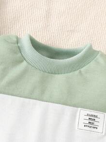 2 件套男婴秋季拼色休闲百搭短袖 T 恤和长裤套装 - 薄荷綠 - 查看 4