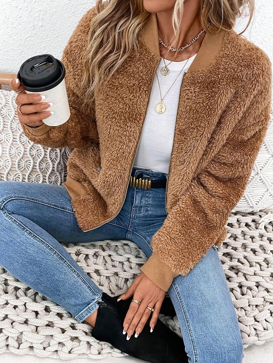 SHEIN LUNE Chaqueta bomber con cierre y caída de hombros