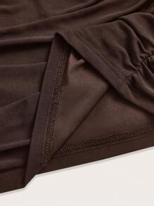 SHEIN EZwear Váy mini mỏng hai lớp lưới mùa hè 2 món/bộ - màu nâu - Xem 4