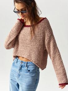 SHEIN BohoFeels Solid Color Loose Long Sleeve Sweater For Women, Vacation