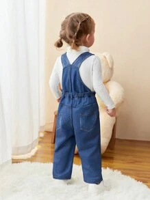 SHEIN Unisex Baby Knitted Bib Overall, Suitable For Outdoor And Play, Autumn/Winter - Blue - View 2