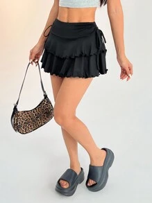 SHEIN PETITE Falda negra con cintura con cordón - Negro - Ver 7