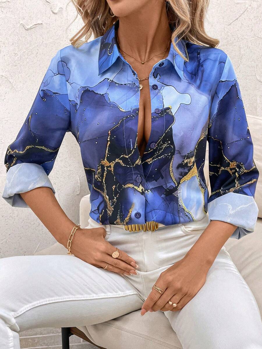 SHEIN Clasi 女士花卉印花纽扣长袖休闲衬衫 - 彩色 - 查看 1