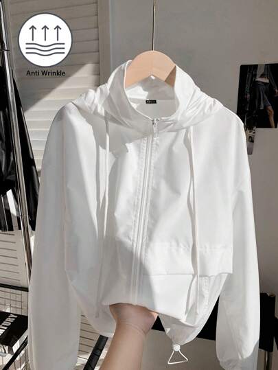 Comfortcana Spring/Summer Casual Basic White Short Light Jacket With Pockets In Fall/Winter