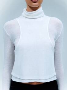 SHEIN Unity 分层高领长袖背心 - 白色 - 查看 7