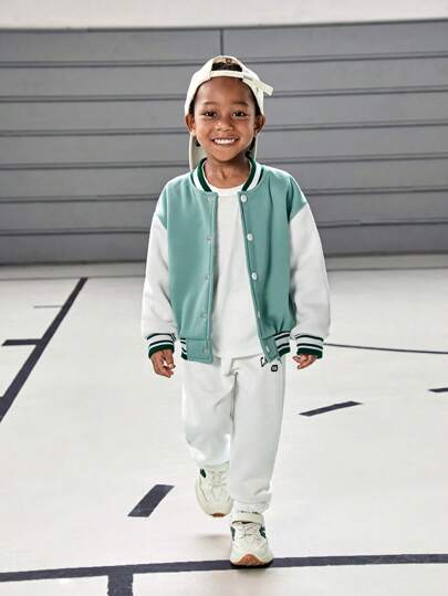 SHEIN 1 st Young Boy Fashionabla Patchwork baseballjacka, höst/vinter