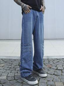 Manfinity EMRG Quần Jeans Denim Rửa Sạch Dáng Thẳng Thường Ngày Cho Nam - Màu xanh lam - Xem 7