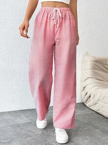 SHEIN PETITE Damen Gerade geschnittene Hose mit Bundschlaufe und Nadelstreifen - Rot-Weiß - Übersicht 7