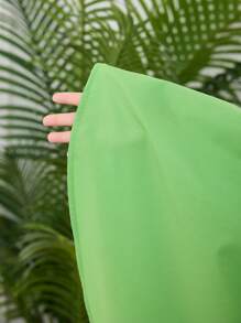 SHEIN DRMZ Tween Girl 女童宽松休闲圆领荷叶边袖 3D 花卉纯色及膝连衣裙 - 綠色 - 查看 5