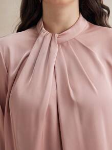 BizChic Plus Size Solid Color Woven Stand Collar Long Sleeve Casual Shirt Fall Women Outfits Winter Women Clothes