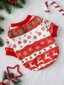 Polina Brazil Artist 1 件 Kawaii 圣诞法兰绒条纹可爱印花宠物运动衫，节日，新年 - 彩色 - 查看 5