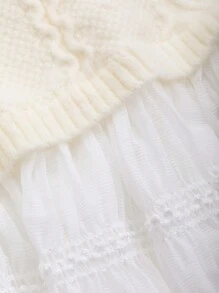 DAZY 青少年女孩粗针织撞色网眼毛衣裙，返校服装