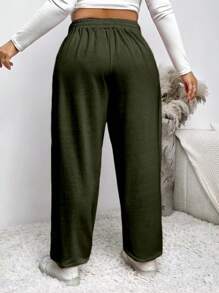 Calvaya Quần dài đơn giản buộc dây phía trước màu trơn cỡ lớn - Nhiều màu - Xem 5