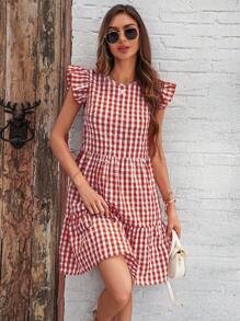 SHEIN LUNE 女士假日休闲印花盖袖连衣裙