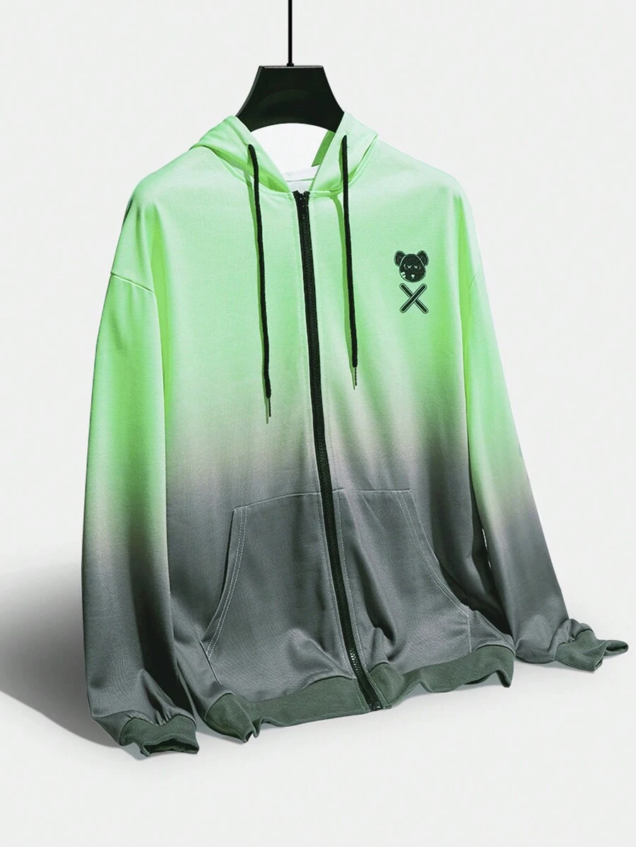 Manfinity Roghcode Men's Ombre Color Pocket Decorated Hooded Zip-Up Sweatshirt - Multicolor - View 1