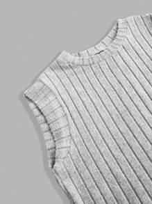 SHEIN LUNE Juego de 3 camisetas de mujer de cuello en V acanalado desgastado en negro, gris, blanco - Multicolor - Ver 9