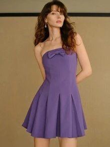 MOTF STUDIO BOW DECOR PLEATED TUBE DRESS