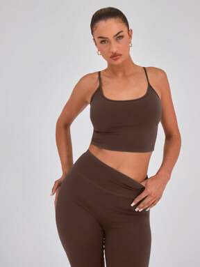 Musera Sport Slinky Spaghetti Strap Active-Wear Crop Cami Top Only, Padel, Tennis, Pickleball Gym Fitness Fall Winter Christmas