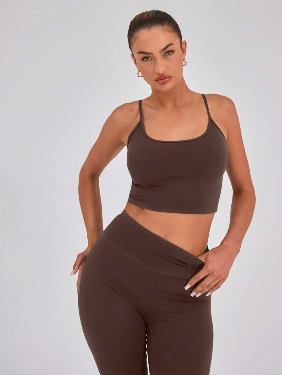 Musera Sport Slinky Spaghetti Strap Active-Wear Crop Cami Top Only, Padel, Tennis, Pickleball Gym Fitness Fall Winter Christmas