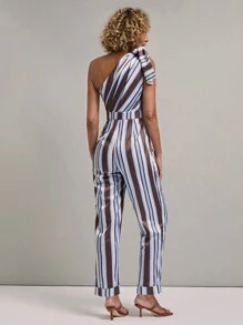 SHEIN Unity Women's Striped Print Asymmetric Collar Sleeveless Jumpsuit - Multicolor - View 8