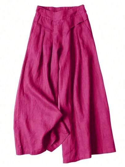 EMERY ROSE כיס בצבע אחיד בגודל פלוס מכנסיים ארוכים רפויים, ללבוש יומיומי