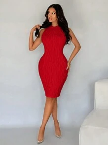 SHEIN SXY 曲线修身背心裙 - 紅色 - 查看 4