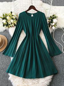 SHEIN Clasi Sweatkleid mit Glockenärmeln Einfarbig, Lässig, Frühling Herbst