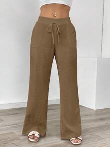 EMERY ROSE 女式白色亚麻休闲口袋长裤，春夏 - 卡其色 - 查看 5