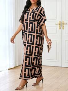 SHEIN Lady Autumn And Winter Elegant Casual Work Party Brown Leopard Print V Neck Slit Butterfly Sleeve Women Dresses - Multicolor - View 6