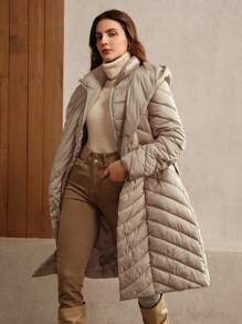 Anewsta Women's Long Belt Hooded Cargo Jacket, Light Brownish-Beige - Coffee Brown - View 1