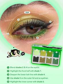 The Powerpuff Girls X SHEGLAM 教授女孩眼影盤-最強悍的鬥士閃光霧面眼影盤綠色均勻著色光滑可混合眼影 品牌 美容 化妝 化妝品 適合女性與女孩 完美搭配冬季 Y2K 時尚 流行 生日禮物 假期 派對準備就緒 最佳顏色