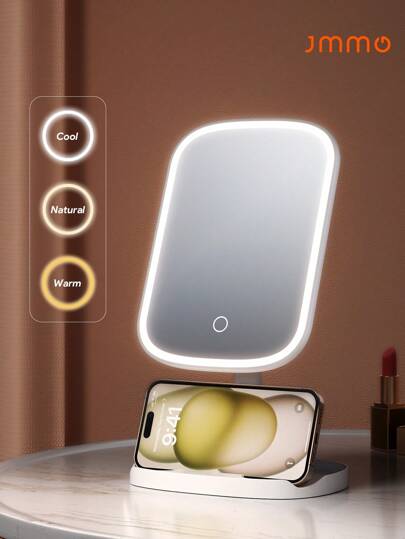 JMMO 带灯和手机支架的 LED 化妆镜，3 色灯和触摸屏可充电