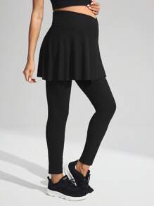 SHEIN 孕妇普拉提高弹力针织短裤、休闲“二合一”紧身裤、无缝瑜伽运动紧身裤 - 黑色 - 查看 8