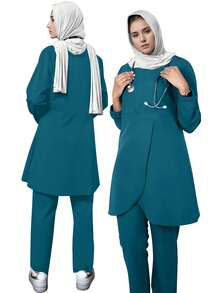 隱形半拉鍊長袖上衣和褲子系統 打底衣制服套裝 - 墨綠色 - 查看 3