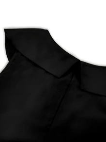 SHEIN Clasi Vestido holgado y fluido para mujer con solapa suelta y sin mangas - Negro - Ver 4